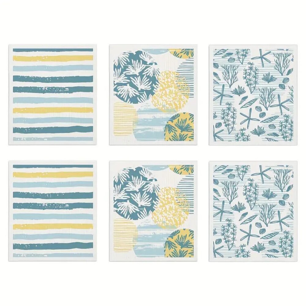 NEW Set of 6 Swedish Dishcloths - Ocean Collection, Reusable & Sustainable